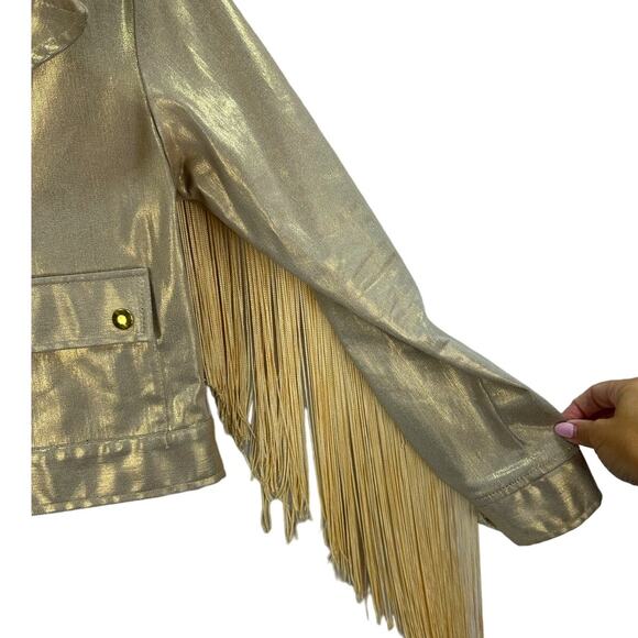 Wallflower San Francisco Vintage Metallic Gold Fringe Denim Jacket – Size Small - Picture 3 of 7